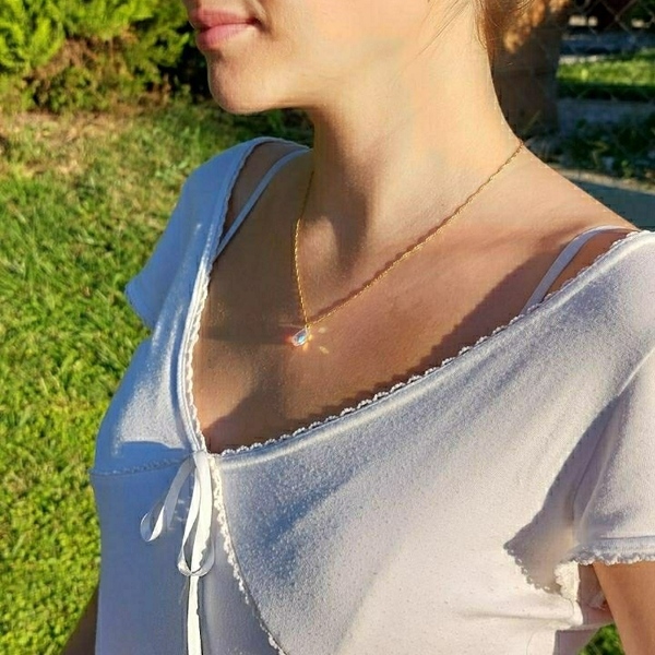 Swarovski drop necklace iridescent/white | Κολιέ- μενταγιόν Swarovski ιριδίζον/ λευκό - ημιπολύτιμες πέτρες, επιχρυσωμένα, swarovski, ατσάλι, μενταγιόν - 2