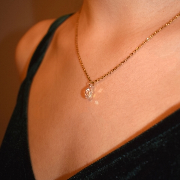 Swarovski drop necklace iridescent/white | Κολιέ- μενταγιόν Swarovski ιριδίζον/ λευκό - ημιπολύτιμες πέτρες, επιχρυσωμένα, swarovski, ατσάλι, μενταγιόν - 4