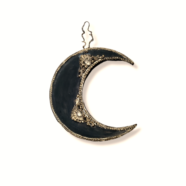 Κρεμαστό Ξύλινο Φεγγάρι-Μαύρο29*21 - vintage, φεγγάρι, χειροποίητα, διακοσμητικά