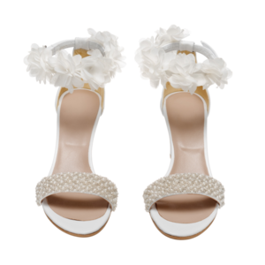 Άσπρα νυφικά πέδιλα με πέρλες και λουλούδια από δέρμα - Πέδιλα Φρειδερίκη - δέρμα, πέδιλα, πέρλες, νυφικά, ankle strap - 2