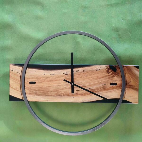 Ρολόι τοίχου "Ulme Spline" κατασκευασμένο από μέταλλο , ξύλο και υγρό γυαλί - ξύλο, γυαλί, τοίχου, χειροποίητα - 5