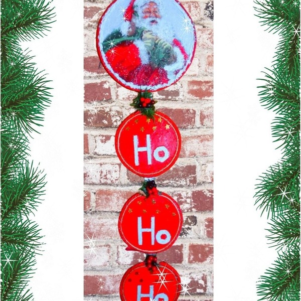 Χειροποιητο Γουρι 2023 , ξυλινο κρεμαστο διακοσμητικο τοιχου, - ο Αγ. Βασιλης Ho-Ho-Ho- - ξύλο, δασκάλα, χριστουγεννιάτικα δώρα, άγιος βασίλης, γούρια - 2