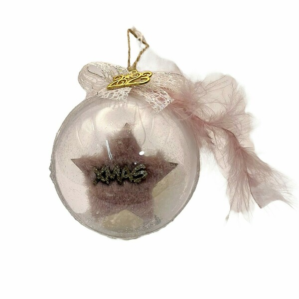 Χριστουγεννιάτικη μπάλα Ρόζ Αστέρι "XMAS" 2023 - plexi glass, στολίδια, μπάλες