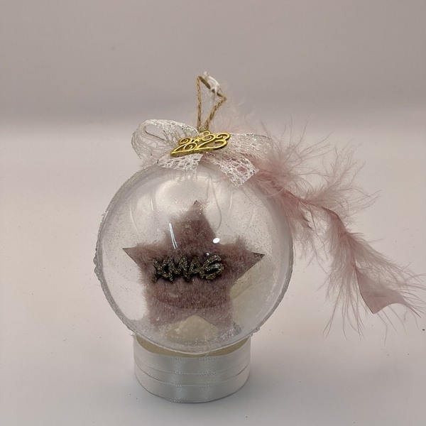Χριστουγεννιάτικη μπάλα Ρόζ Αστέρι "XMAS" 2023 - plexi glass, στολίδια, μπάλες - 3