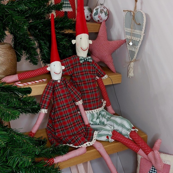 Κούκλα Ξωτικό Αγόρι, Tartan, 75εκ. - ύφασμα, δώρα για παιδιά, διακοσμητικά, χριστουγεννιάτικα δώρα, κούκλες - 3