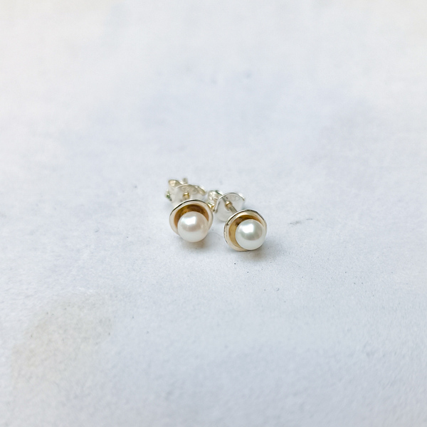 Minimal σκουλαρίκια με ασήμι και μαργαριτάρι - ασήμι, ημιπολύτιμες πέτρες, καρφωτά, μικρά - 4