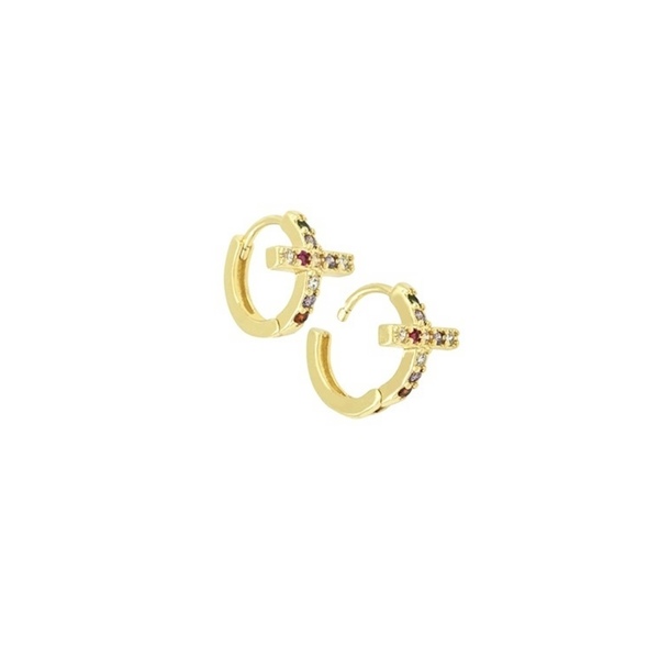 Victoria Cross earrings - σταυρός, κρίκοι, μικρά, μπρούντζος, πέρλες