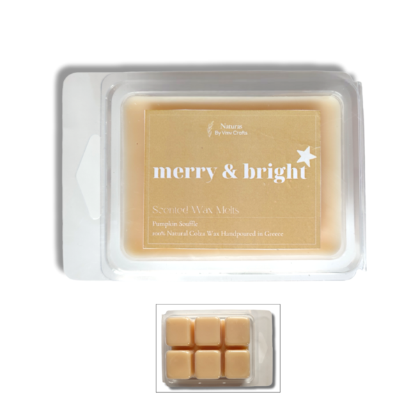 Wax Melts (Tarts) από φυτικό κερί με Άρωμα Pumpkin Souffle "Merry & Bright" - vintage, πλαστικό, νονά, μαμά, κεριά & κηροπήγια