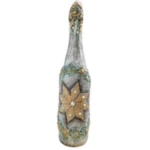 Μπουκάλι γυάλινο ζωγραφισμένο 35cm ασημί - γυαλί, ζωγραφισμένα στο χέρι, πρωτότυπα δώρα, διακοσμητικά μπουκάλια