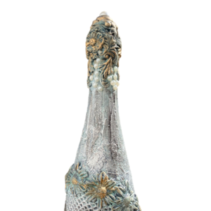 Μπουκάλι γυάλινο ζωγραφισμένο 35cm ασημί - γυαλί, ζωγραφισμένα στο χέρι, πρωτότυπα δώρα, διακοσμητικά μπουκάλια - 4