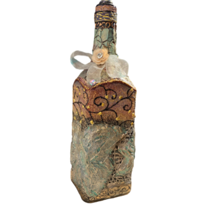 Μπουκάλι γυάλινο ζωγραφισμένο 27cm μπρονζέ - γυαλί, ζωγραφισμένα στο χέρι, πρωτότυπα δώρα, διακοσμητικά μπουκάλια