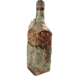 Μπουκάλι γυάλινο ζωγραφισμένο 27cm μπρονζέ - γυαλί, ζωγραφισμένα στο χέρι, πρωτότυπα δώρα, διακοσμητικά μπουκάλια - 2