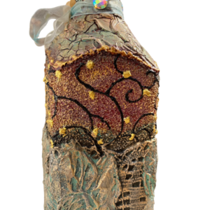 Μπουκάλι γυάλινο ζωγραφισμένο 27cm μπρονζέ - γυαλί, ζωγραφισμένα στο χέρι, πρωτότυπα δώρα, διακοσμητικά μπουκάλια - 3