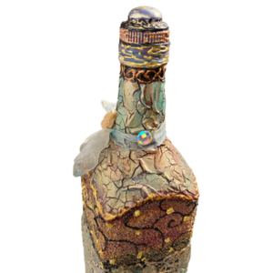 Μπουκάλι γυάλινο ζωγραφισμένο 27cm μπρονζέ - γυαλί, ζωγραφισμένα στο χέρι, πρωτότυπα δώρα, διακοσμητικά μπουκάλια - 4