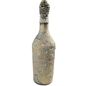 Μπουκάλι γυάλινο ζωγραφισμένο 30cm χρυσό - γυαλί, ζωγραφισμένα στο χέρι, πρωτότυπα δώρα, διακοσμητικά μπουκάλια