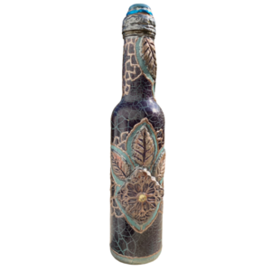Μπουκάλι γυάλινο ζωγραφισμένο 23cm μωβ κρακελέ - γυαλί, ζωγραφισμένα στο χέρι, πρωτότυπα δώρα, διακοσμητικά μπουκάλια