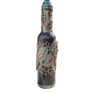 Μπουκάλι γυάλινο ζωγραφισμένο 23cm μωβ κρακελέ - γυαλί, ζωγραφισμένα στο χέρι, πρωτότυπα δώρα, διακοσμητικά μπουκάλια - 2