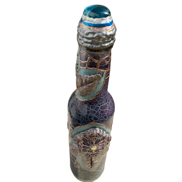 Μπουκάλι γυάλινο ζωγραφισμένο 23cm μωβ κρακελέ - γυαλί, ζωγραφισμένα στο χέρι, πρωτότυπα δώρα, διακοσμητικά μπουκάλια - 4