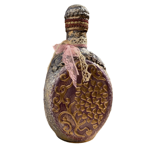 Μπουκάλι γυάλινο ζωγραφισμένο 23cm ασημί-μπορντώ - γυαλί, ζωγραφισμένα στο χέρι, πρωτότυπα δώρα, διακοσμητικά μπουκάλια