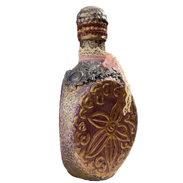 Μπουκάλι γυάλινο ζωγραφισμένο 23cm ασημί-μπορντώ - γυαλί, ζωγραφισμένα στο χέρι, πρωτότυπα δώρα, διακοσμητικά μπουκάλια - 3