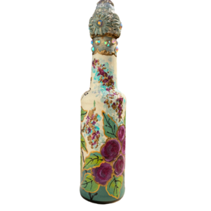 Μπουκάλι γυάλινο ζωγραφισμένο 21cm φλοράλ - γυαλί, ζωγραφισμένα στο χέρι, πρωτότυπα δώρα, διακοσμητικά μπουκάλια