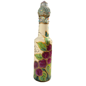 Μπουκάλι γυάλινο ζωγραφισμένο 21cm φλοράλ - γυαλί, ζωγραφισμένα στο χέρι, πρωτότυπα δώρα, διακοσμητικά μπουκάλια - 2