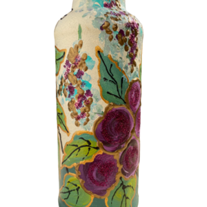 Μπουκάλι γυάλινο ζωγραφισμένο 21cm φλοράλ - γυαλί, ζωγραφισμένα στο χέρι, πρωτότυπα δώρα, διακοσμητικά μπουκάλια - 4