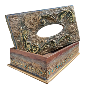 Ζωγραφισμένο κουτί χαρτομάντηλων ξύλινο 26x15x6cm χρυσό - ξύλο, ζωγραφισμένα στο χέρι, διακοσμητικά, πρωτότυπα δώρα