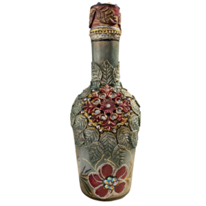 Μπουκάλι γυάλινο ζωγραφισμένο 27cm γκρί-μπορντώ - γυαλί, ζωγραφισμένα στο χέρι, πρωτότυπα δώρα, διακοσμητικά μπουκάλια