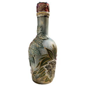 Μπουκάλι γυάλινο ζωγραφισμένο 27cm γκρί-μπορντώ - γυαλί, ζωγραφισμένα στο χέρι, πρωτότυπα δώρα, διακοσμητικά μπουκάλια - 2