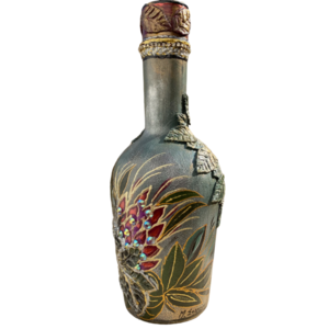 Μπουκάλι γυάλινο ζωγραφισμένο 27cm γκρί-μπορντώ - γυαλί, ζωγραφισμένα στο χέρι, πρωτότυπα δώρα, διακοσμητικά μπουκάλια - 3
