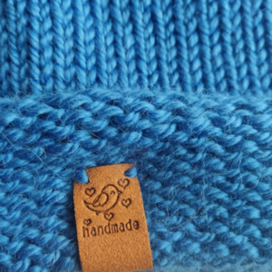 Σκουφί από μαλλί μερινό γαλάζιο ετικέτα πουλάκι handmade - μαλλί, unisex, σκουφάκια - 2
