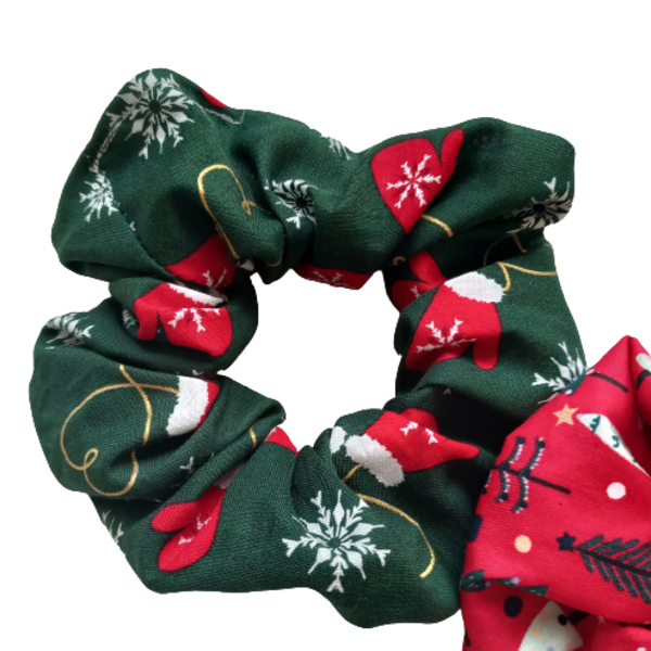 Χριστουγεννιάτικα scrunchies 2 τεμάχια, υφασμάτινα, βαμβακερά - ύφασμα, αξεσουάρ, για τα μαλλιά - 2