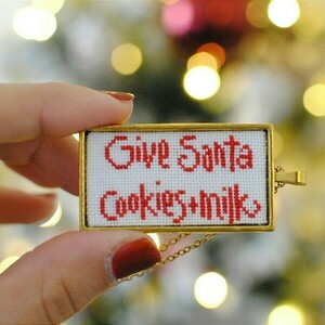Κεντητό μενταγιόν Cookies & Milk for Santa - κεντητά, ορείχαλκος, χριστουγεννιάτικα δώρα, μενταγιόν - 4