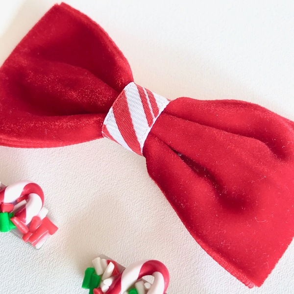 Χριστουγεννιάτικο σετ με βελούδινο φιόγκο & clips Let's sprinkle Xmas - φιόγκος, πηλός, χριστουγεννιάτικα δώρα, αξεσουάρ μαλλιών, hair clips - 3