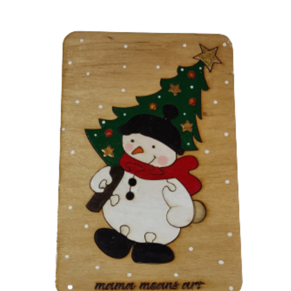 Christmas wooden puzzle Snowman - ξύλινα παιχνίδια
