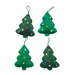 Έλατα κεντημένα με χάντρες - 10εκ.- πράσινο - ύφασμα, χριστουγεννιάτικα δώρα, στολίδια, μαλλί felt, δέντρο