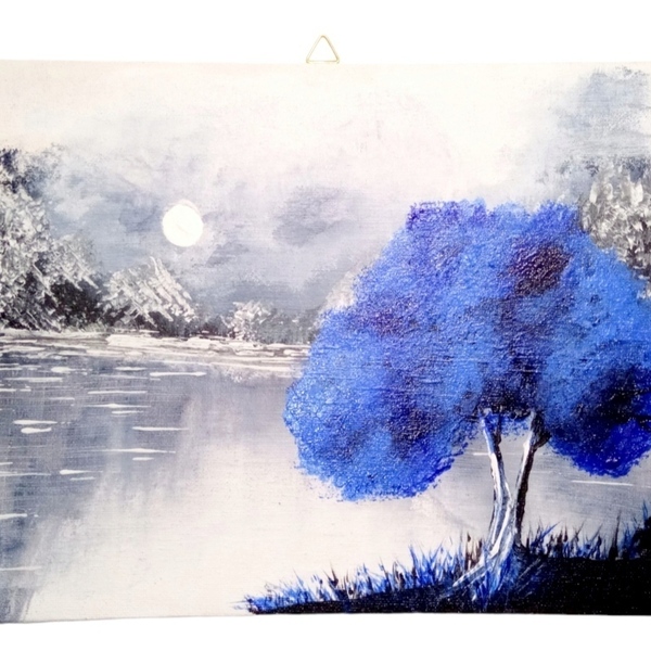 Καρτολίνο ζωγραφικής Μπλε δέντρο 24*30 - πίνακες & κάδρα, διακοσμητικό παιδικού δωματίου