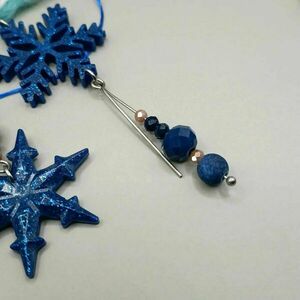 Χριστουγεννιάτικα σκουλαρίκια από υγρό γυαλί και ημιπολύτιμες χάντρες σε σχήμα χιονονιφάδας - μπλε - γυαλί, ατσάλι, boho, χιονονιφάδα, χριστουγεννιάτικα δώρα - 3