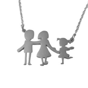 Ατσάλινο κολιέ οικογένεια - γονείς και κορίτσι - Ασημί - charms, κοντά, ατσάλι, μαμά και κόρη