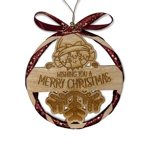 Προσωποποιημένο ξύλινο στολίδι-γούρι "Merry Christmas " - ξύλο, στολίδια