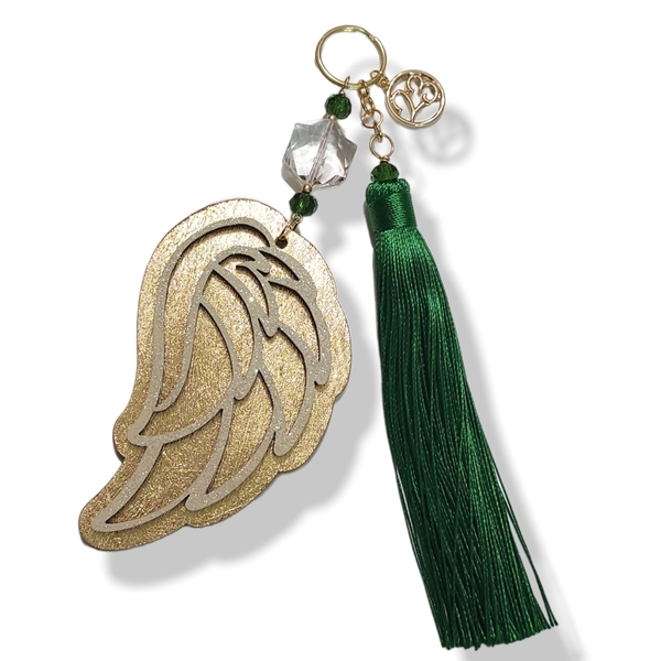Ξύλινο φτερό, γούρι 2023, με φύλλο χρυσού και γκλίτερ, 13εκ - ξύλο, γούρι, φτερό, χριστουγεννιάτικα δώρα, γούρια