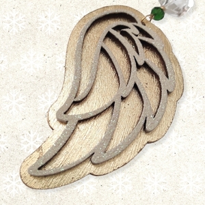 Ξύλινο φτερό, γούρι 2023, με φύλλο χρυσού και γκλίτερ, 13εκ - ξύλο, γούρι, φτερό, χριστουγεννιάτικα δώρα, γούρια - 4