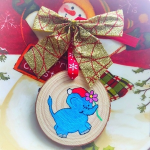 Χριστουγεννιάτικο στολίδι γιορτινό ελεφαντάκι δώρο για δασκάλα - ξύλο, ελεφαντάκι, στολίδια - 3