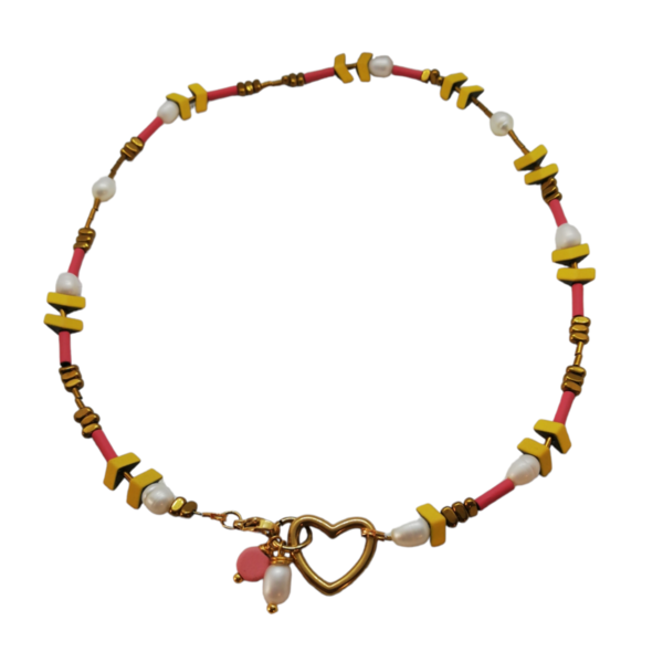 Τσόκερ (Happy colorful) καρδιά. - ημιπολύτιμες πέτρες, μαργαριτάρι, καρδιά, τσόκερ, ατσάλι
