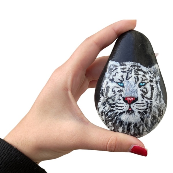 Λευκή τίγρης ζωγραφισμένη στο χέρι σε διακοσμητική πέτρα 10χ7 εκ. - ζωγραφισμένα στο χέρι, πέτρα, διακοσμητικές πέτρες, ζωάκια - 2