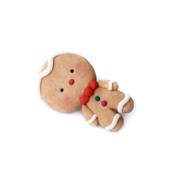 Gingerbread Man | Χειροποίητη καρφίτσα μπισκότο από πολυμερικό πηλό (4,5εκ.) - ορείχαλκος, πηλός, χριστουγεννιάτικα δώρα