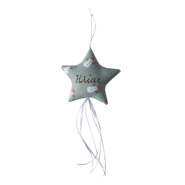 Προσωποποιημένο Χριστουγεννιάτικο στολίδι αστέρι - χιονάνθρωποι dusty mint - ύφασμα, αστέρι, χριστουγεννιάτικα δώρα, στολίδια, προσωποποιημένα