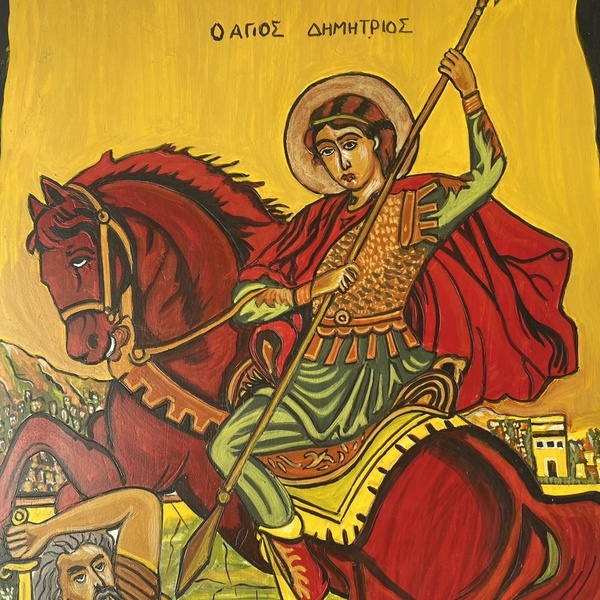 Χειροποίητη εικόνα Άγιος Δημήτριος ( Βυζαντινή αγιογραφία) - πίνακες & κάδρα - 2