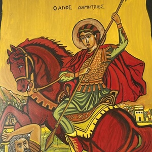 Χειροποίητη εικόνα Άγιος Δημήτριος ( Βυζαντινή αγιογραφία) - πίνακες & κάδρα, εικόνες αγίων - 2
